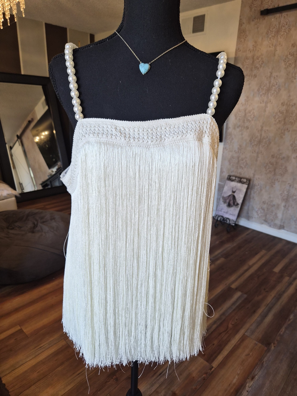 Boston Proper Cream Pearl-Strap Fringe Camisole